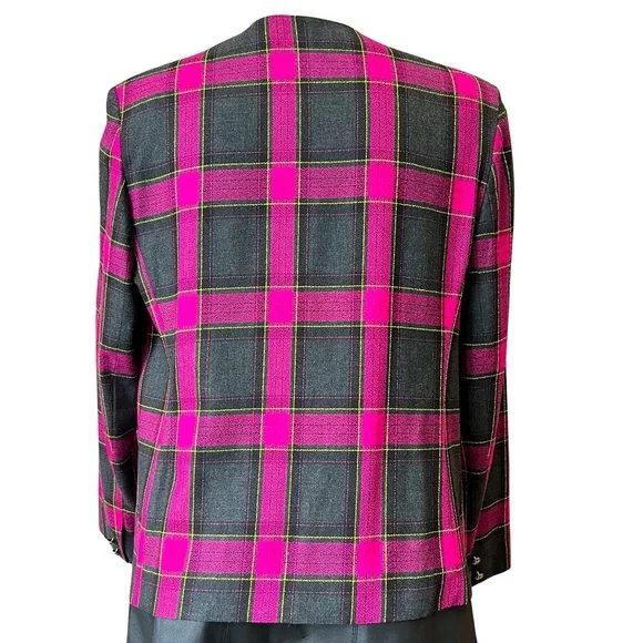 Vintage, hot pink plaid jacket/blazer, shoulder pads, NWT vintage